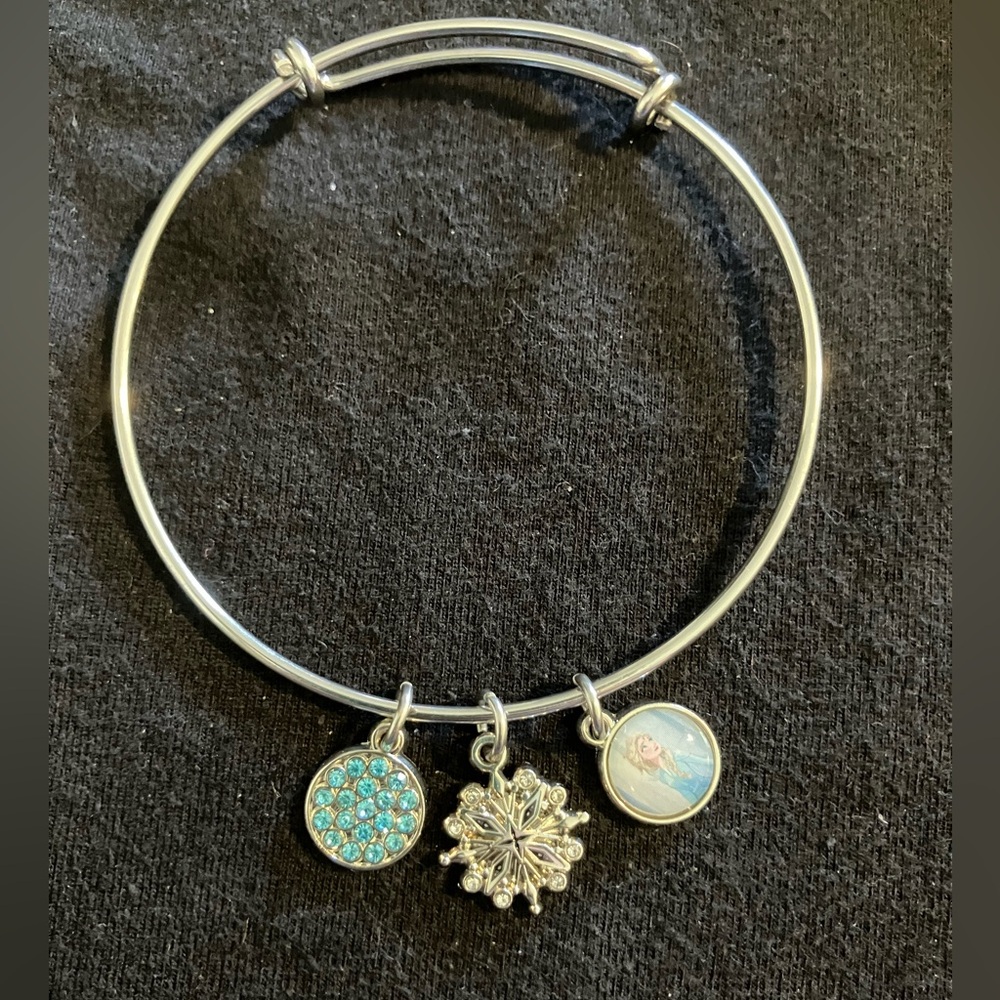 Disney Silver Frozen Elsa Charm Bracelet with Snowflake and Blue Crystals